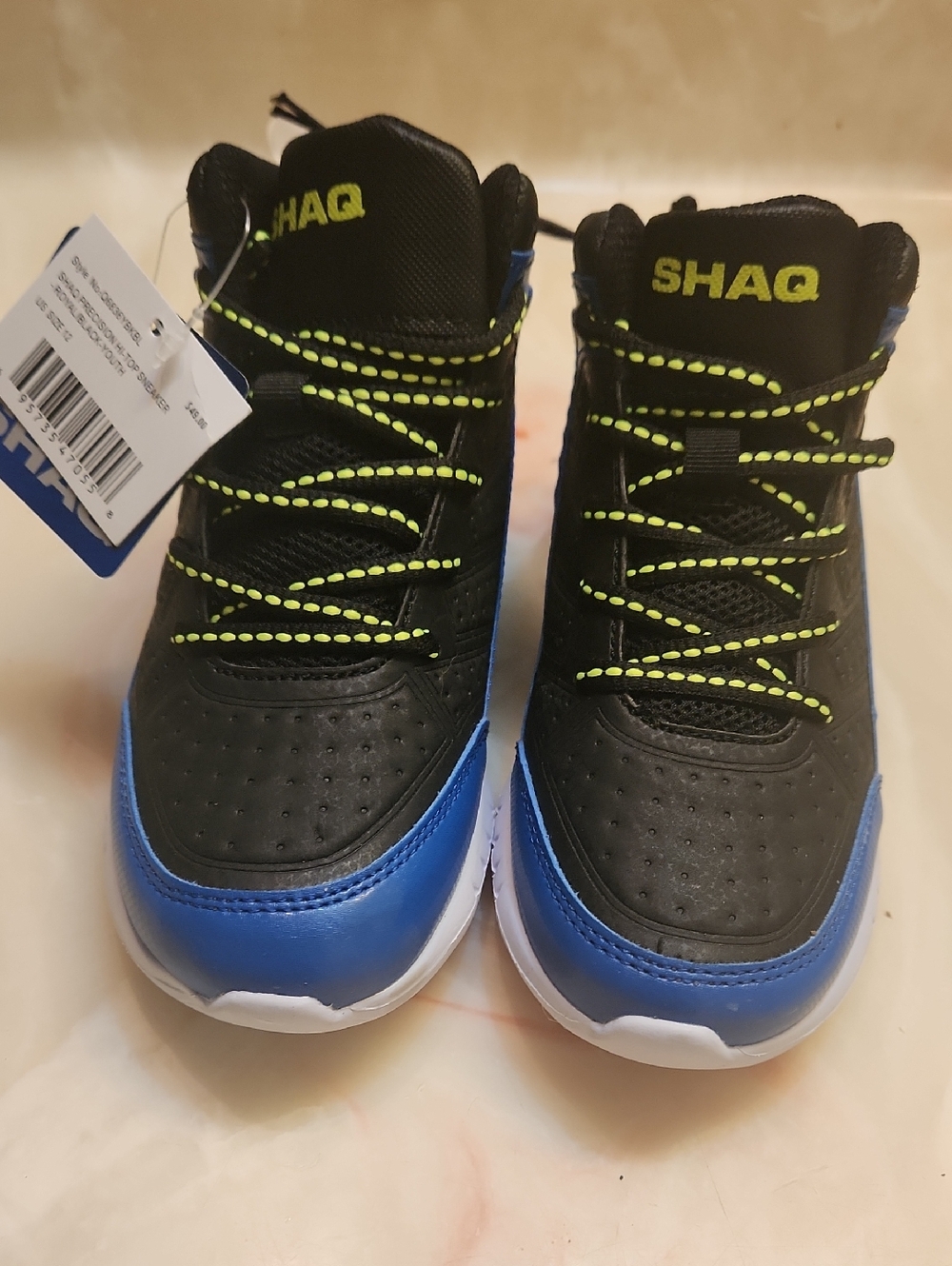 SHAQ Kids' Black & Blue High-Top Sneakers with Neon Laces